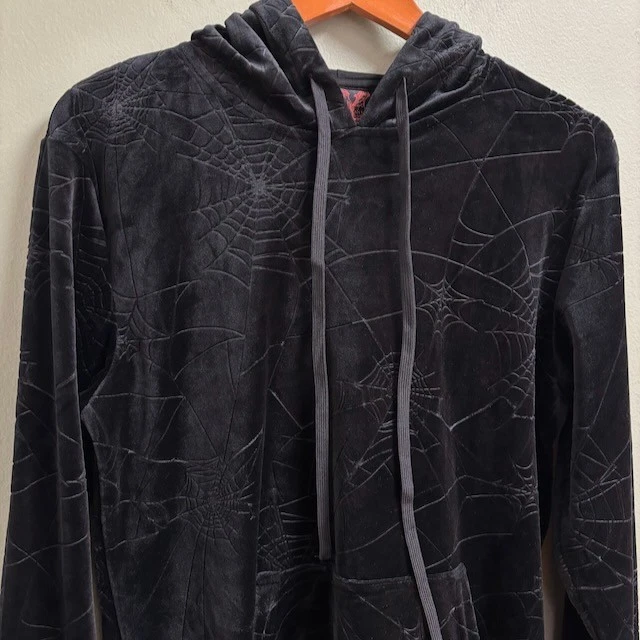 Sudadera con Capucha KILLSTAR Mujer Terciopelo Negro Telaraña Talla XS Vamp Goth Grunge Foto 2 de 4