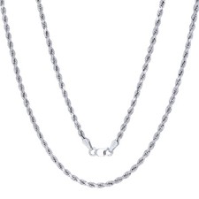 14K White Gold 2.5mm Diamond Cut Rope Italian Chain Pendant Necklace Womens 18"