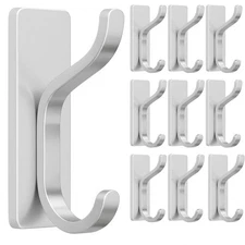 pickpiff 10-Pack Adhesive Wall Hooks for Towel: Modern Silver Hooks Hold 13 L...