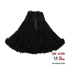 Womens 3-Layered Pleated Tulle Petticoat Tutu Puffy One Size Lengthened Black