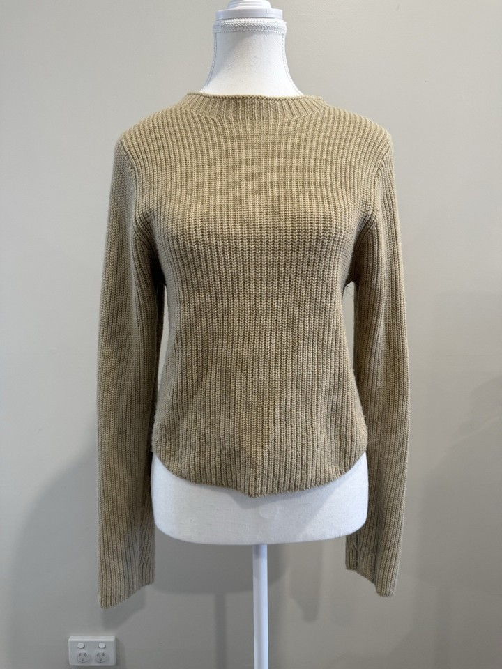 PrettyLittleThing Petite Beige Rib-Knit Crew Neck Long Sleeve Acrylic Jumper 12