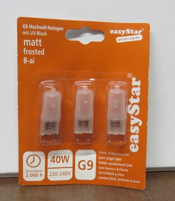 3 * 3 Stück easystar Halogenlampe 230V G9  matt  40 Watt Neu in OVP
