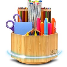 Bamboo Art Supply Organizer - Pencil  Pen Holder - Kids  Adults Desk Brown