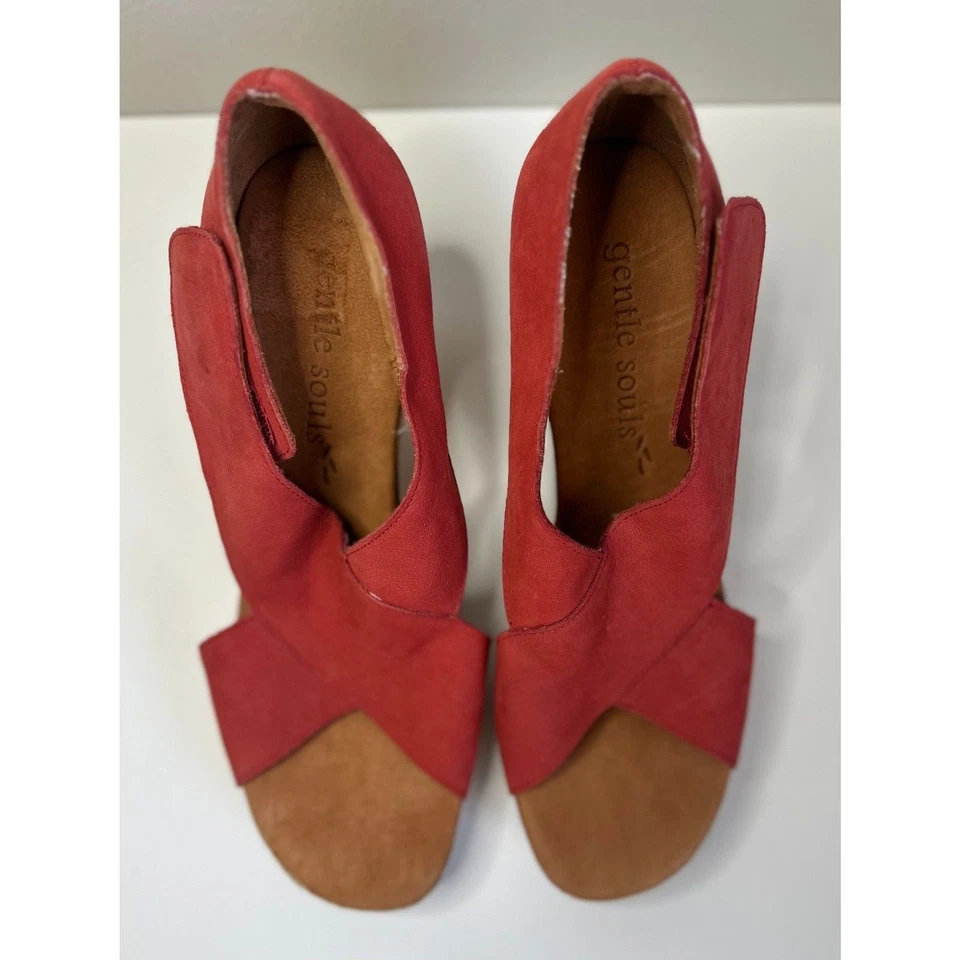 GENTLE SOULS Mujer Sun Dae Comodidad Rojo Gamuza Gancho/Lazo Corcho Plataforma Tacón Talla 9 Foto 3 de 4