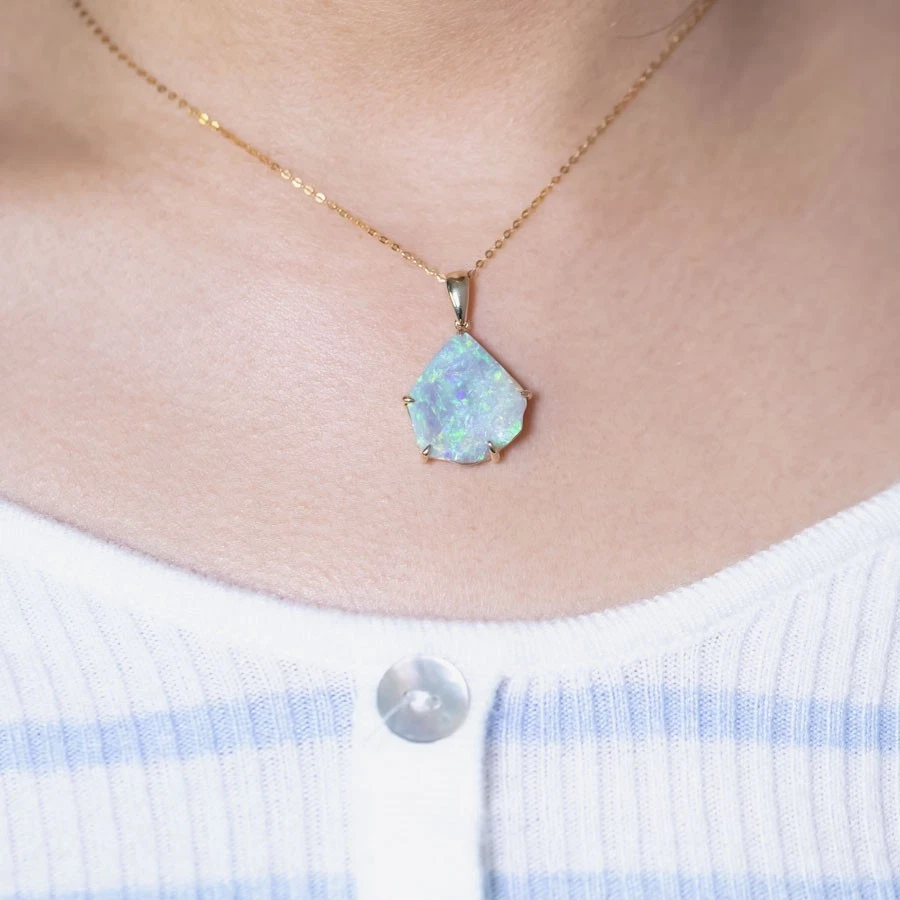 Необработанный австралийский твердый опал подвеска только 14K желтое золото - Изображение 2 из 4