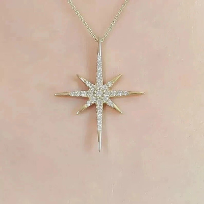 #ad 2Ct Round Cut Lab Created Diamond North Star Pendant 14K Yellow Gold Plated $130.00
