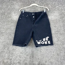 Ireneline Graphic Print Bermuda Shorts Women's Small Black Frayed Hem High Rise