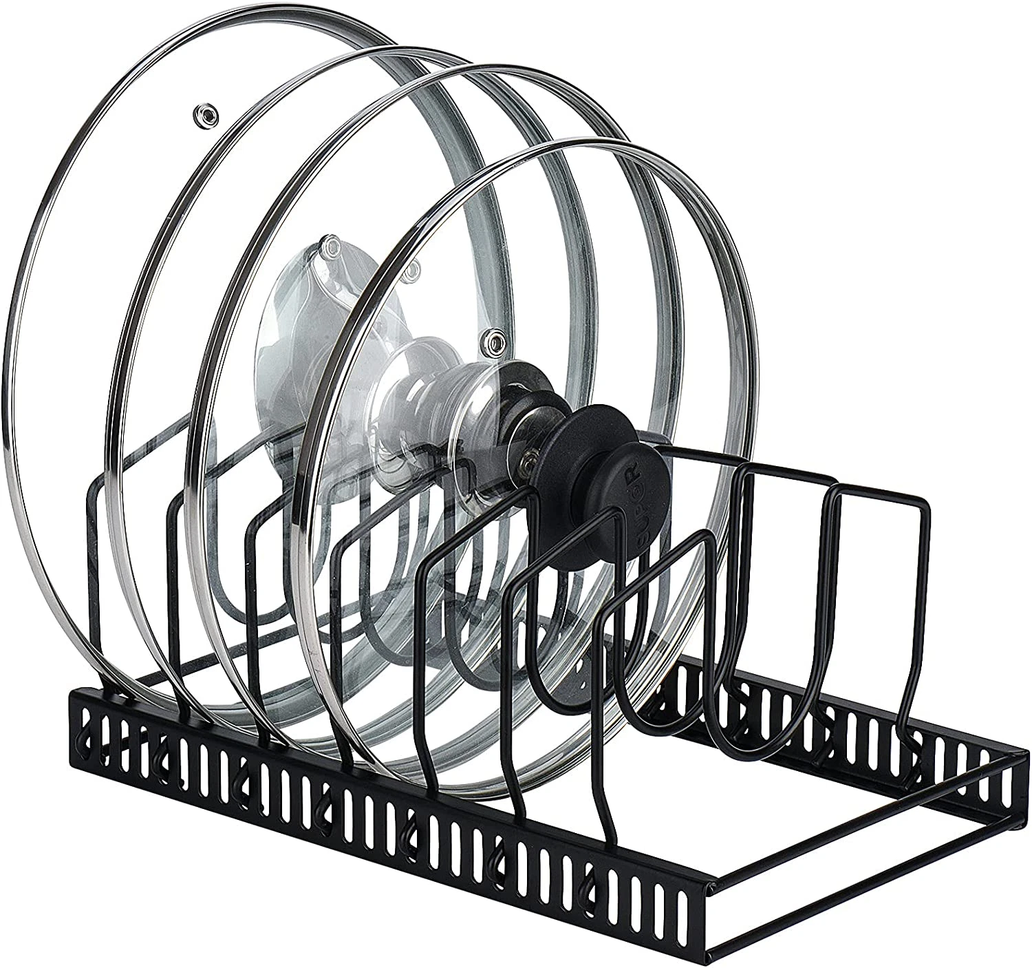 Pot Lids Organizer Rack for Cabinet and Countertop, 7+ Pan Lids and Bakeware Org