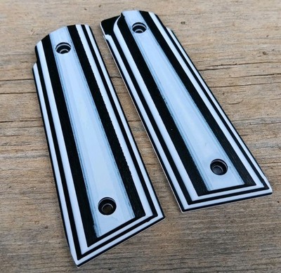 Ruger Mark IV 22/45 Laminate Style Solid Black & White Grips Plastic 