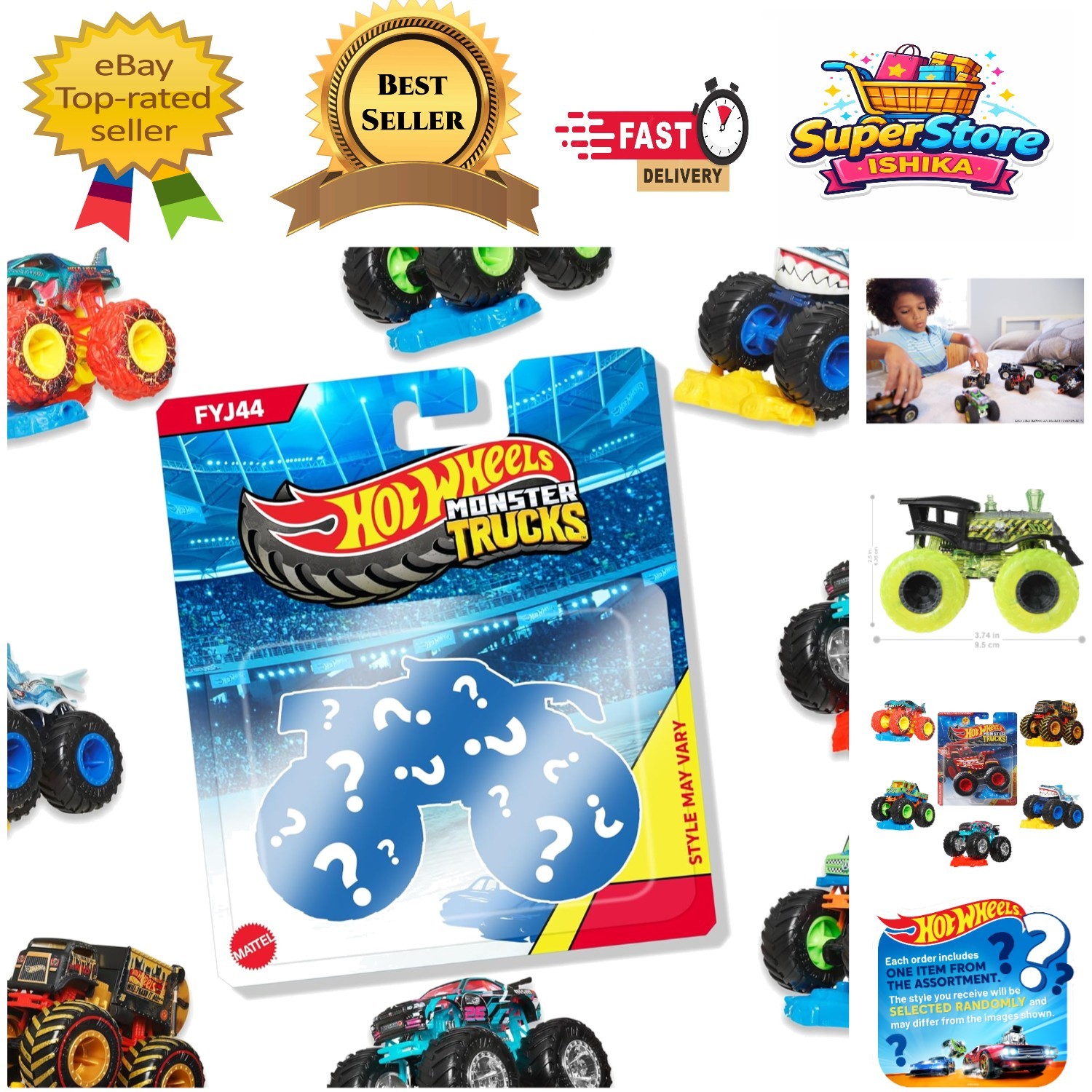Dynamic Monster Truck Assortment - 1:64 Scale with Crushable Car Included