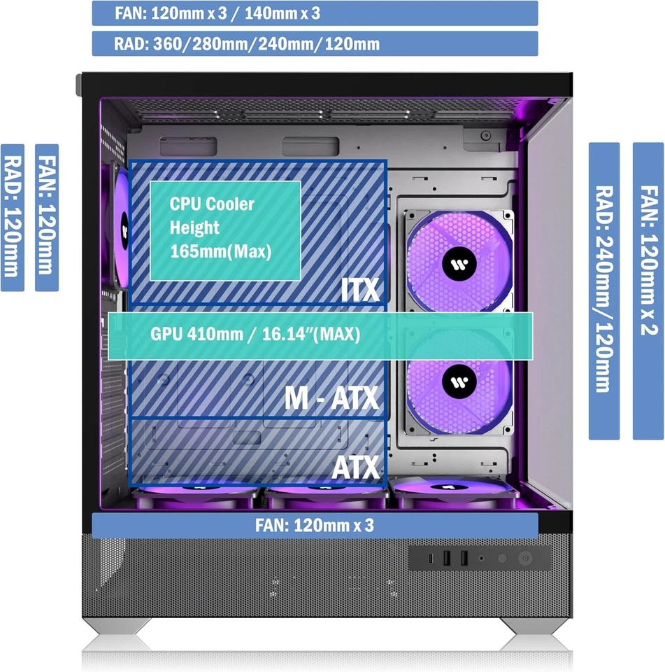PC CASE ATX 6 PWM ARGB Fans Pre-Installed, Mid-Tower Gaming PC Case, Panoramic T - Image 2 of 4