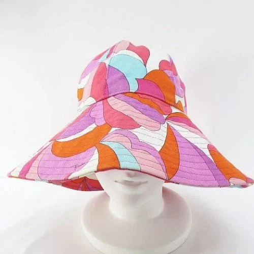 Sombrero cubo de ala ancha Emilio Pucci, talla 2, rosa, hecho en Italia, estampado integral Foto 2 de 4