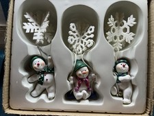 Vintage Snowman Ornament Set of 3 Hanging from Snowflakes Resin Christmas Decor