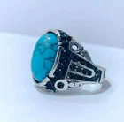 Sterling Silver Natural Turquoise Ring,Size 9 US,6g (Minor Crack on Silver Band)