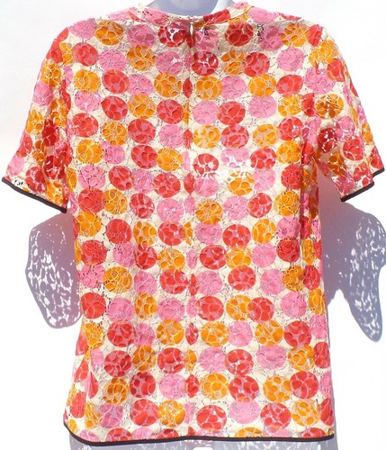 MARNI SS12 Pink Orange Ivory Floral Lace Black Trim Short Sleeve Top IT 38 - Picture 8 of 12