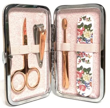 Pink Gold Plate Stainless Steel Floral 4 pc Manicure Purse GORGEOUS!!! BRAND NEW
