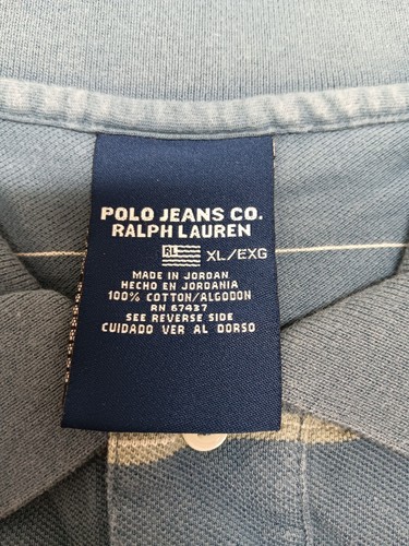 POLO JEANS COMPANY RALPH LAUREN MEN XL BLUE STRIPED SHORT SLEEVE RUGBY SHIRT   - Picture 10 of 12