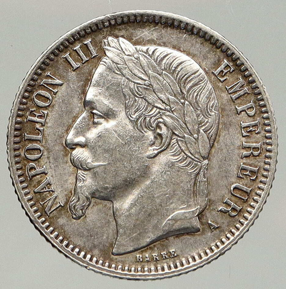 1867 FRANCE Emperor NAPOLEON III Genuine Arms Silver Franc