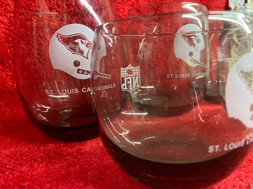 Set of 6 Vtg St. Louis Cardinals NFL Roly Poly Smoky Gray Glasses Different Size - Picture 3 of 4