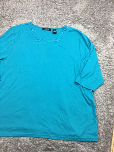 Crystal Kobe Shirt Woman Size 2X Blue 3/4 Sleeve Cotton Blend Tee - Picture 2 of 13