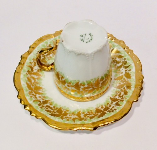 Antique Jean Pouyat, Set Of 2, Limoges France, Green & Gold Trim. - Picture 4 of 9