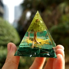 Orgonite Pyramid Tree of life Peridot Healing Natural Crystal Energy Orgone USA