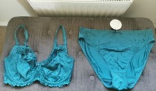 M&S Adored Swiss Embroidery Teal Set 34DD Bra & Size 14 High Legs 