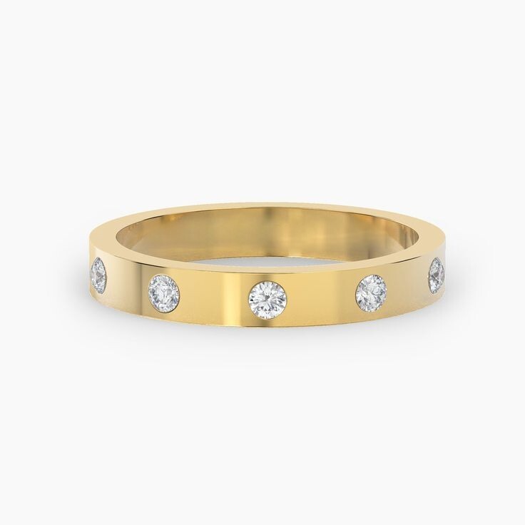 Five Stone Wedding Band In 10K Yellow Gold With Shiny White Round Cut Moissanite