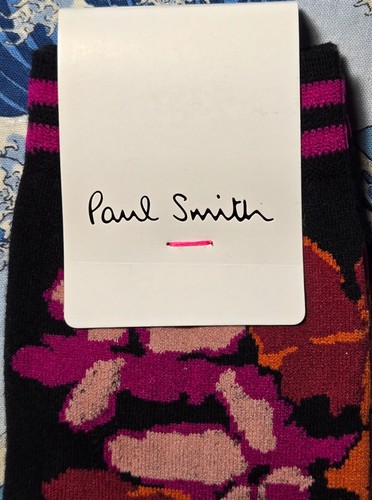 Paul Smith Women Japanese Socks Distorted Flora Black Orange UK 3 - 6 Cotton Mix - Picture 2 of 5