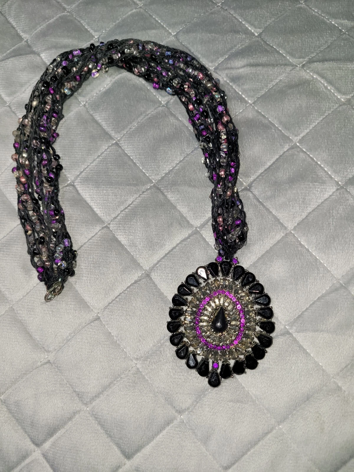 MICHAEL KORS Collana Ciondolo Stile Vetro 16"" Viola Blk Perline Torsione Perline 16"" Costume Gioielli