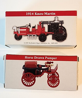 2 Readers Digest Scale Model Fire Engines 1914 Knox Martin & Horse Drawn Pumper