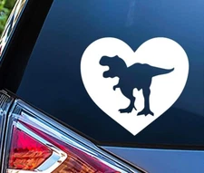 Dinosaur Heart Love 4" White Vinyl Decal Car Laptop Tablet Window Laptop