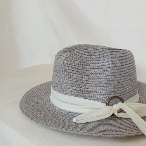 Women Straw Hat One Size Mesh Butter Metal Ring Beach Sun Summer Adjustable Gray - Picture 3 of 11