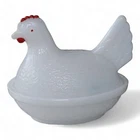 Vintage Westmoreland Milk Glass Nesting Hen Enameled Red Comb Covered Dish