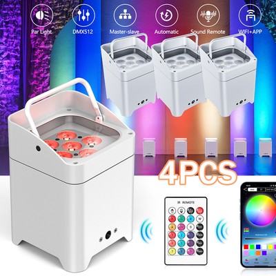 4PCS 6in1 DJ Lights 108W LED RGBAW+UV Disco Party Battery Par Up lights WIFI APP