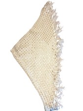 Vintage Handmade Crochet Triangle Shawl - Cream Boho Fringe Wrap Scarf