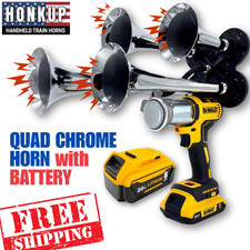DeWalt 20V Quad Train Horn Kit | Chrome Metal Trumpets with Battery