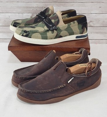  2 Men's Sz 10 Slip on Loafers Mocs Georgia Boot Leather XRay Camo Canvas
