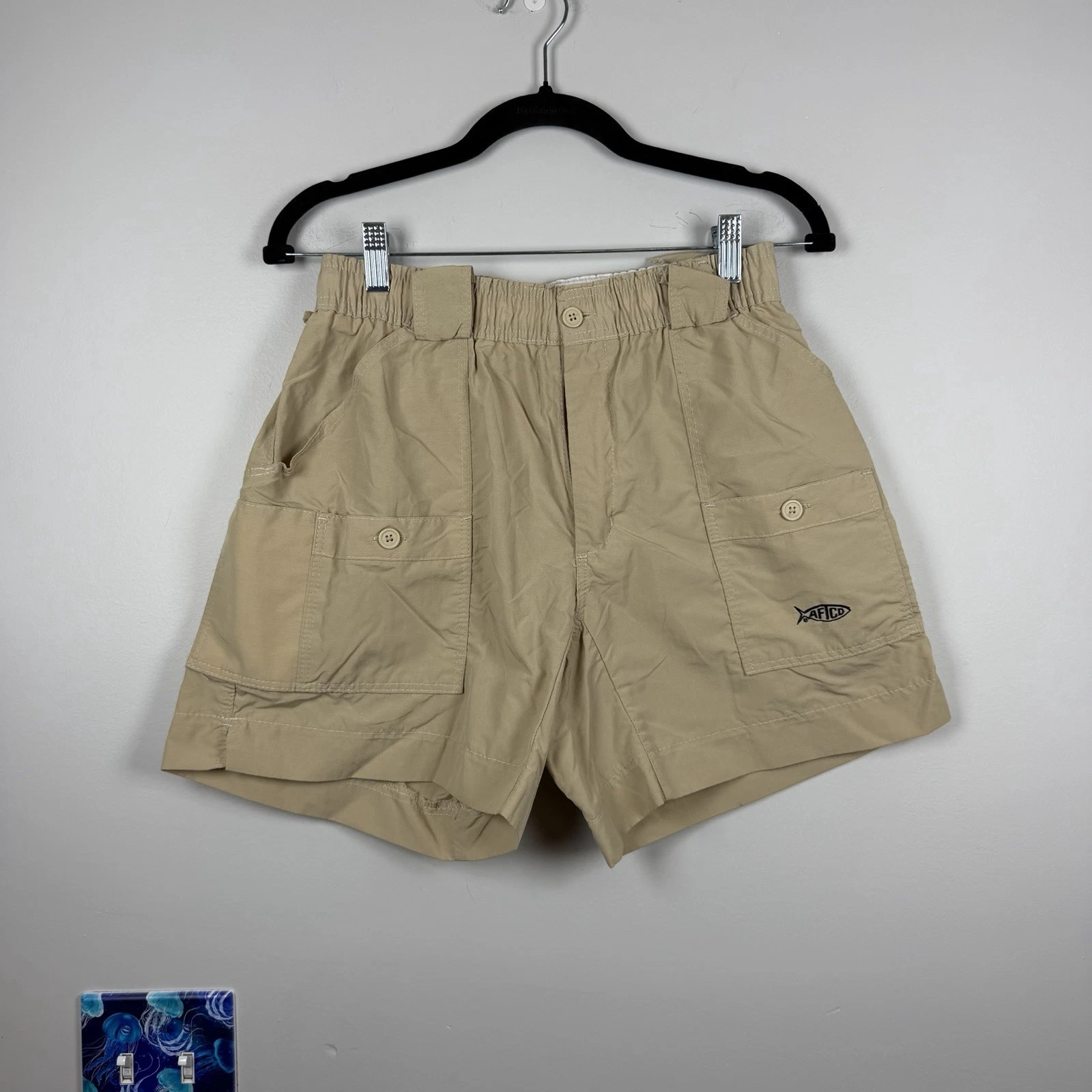Aftco Men's Original Fishing Shorts 6" Tan Nylon Cargo Relaxed Fit Size 30