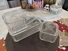 Vintage Federal Glass Clear Ribbed Refrigerator Dish with Embossed Vegetable Lid