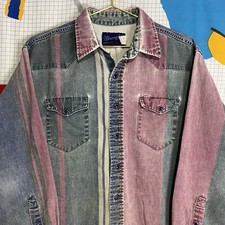 Vintage Wrangler Brushpopper Shirt USA Made 90s 16.5 XL Faded Western Pearl Snap