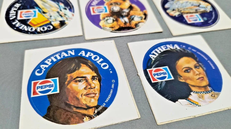 CONJUNTO DE ADESIVOS PROMOCIONAIS RAROS VINTAGE 1981 BATTLESTAR GALACTICA PEPSI ARGENTINA - Imagem 2 de 3