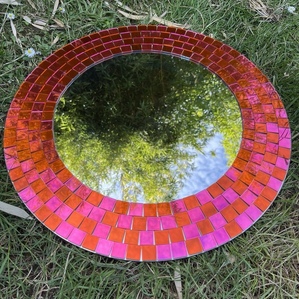 Espejo de pared vintage Pop Art Ikea Tranby 19 1/2" retirado rosa naranja mosaico azulejo