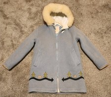 Vintage Hudson Bay 100 Wool Coat blue Full Zip Hooded Canada Inuit Sz Medium