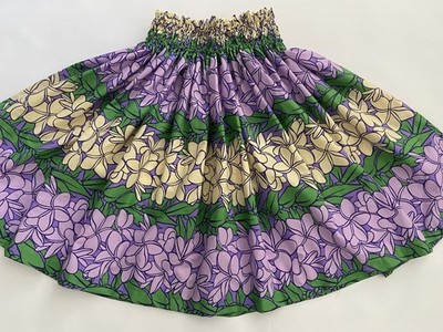 NEW LAVENDER GREEN PLUMERIA HAWAIIAN PAU PA'U HULA SKIRT MADE IN HAWAII