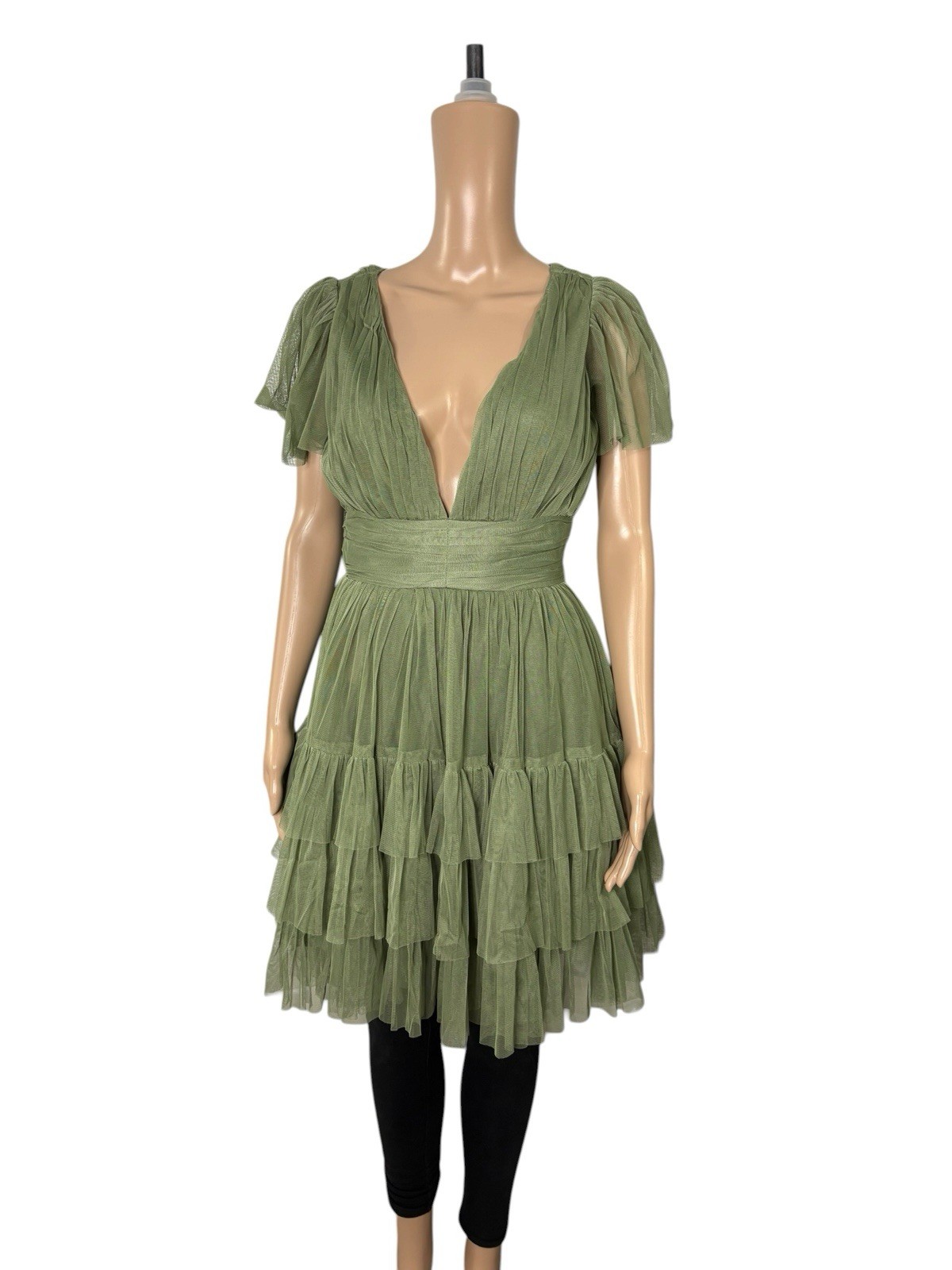Vestido de encaje y cuentas de dama de honor/promoción verde oliva tule talla 8