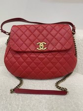 AUTH Chanel Red Caviar Bombay Cloud Flap Shoulder Crossbody Bag Gold HW