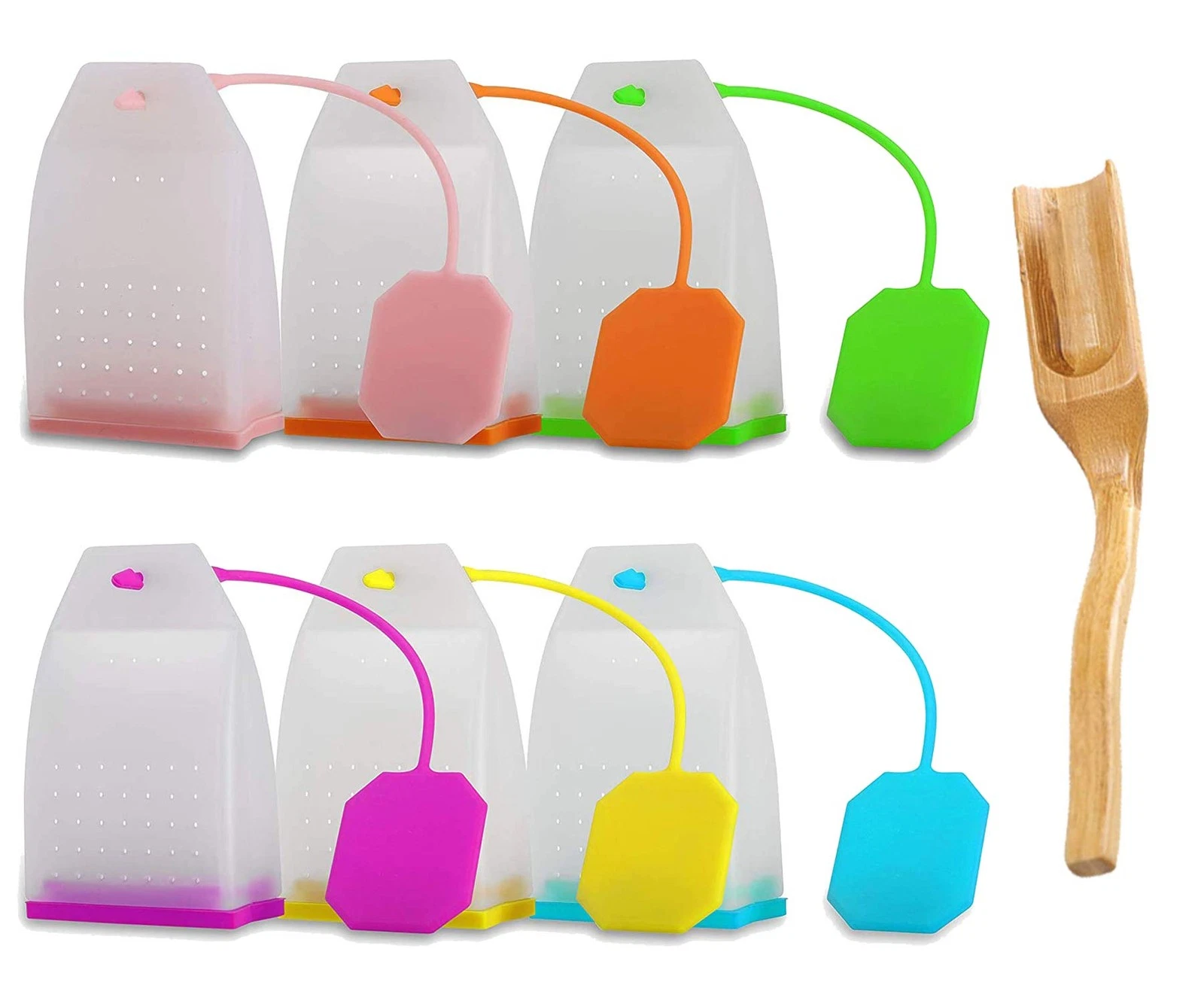 6 PCS Silicone Tea Infuser Strainer Reusable Filter Bags Holder With Spoon