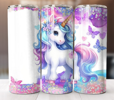 Colorful Butterflies Unicorn Theme 20oz Stainless Steel Tumbler Insulated Cup