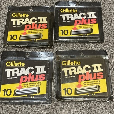 4 Pack Gillette TRAC II Plus Razor Blade 10 Cartridges Each Pack (40 total) 1988